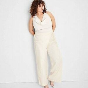 Future Collective Women's Mid-Rise Sarong Elegant Cream Wrap Pants NWT 2X